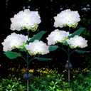 Aolyty Solar Garden Lights Outdoor, Solar Hydrangea Lights IP65 Waterproof LED Flowers Stake Lights 2 Pack for Garden Pathway Patio Backyard Landscape Decorative (White)