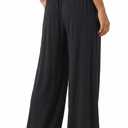 Zylioo Tall Womens Pants Wide Leg Palazzo Pants Elastic Waist Baggy Long Inseam Summer Lounge Beach Bottoms with Pockets (Black, M)