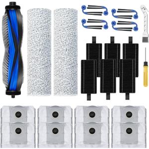 Replacement Parts Compatible with Ecovacs Deebot X9 Pro Omni/X9 Pro Robot Vacuum Cleaner,Parts Include 1 Main Brush,2 Roller Mop Pads,6 Hepa Filters,8 Side Brush, 8 Dust Bags