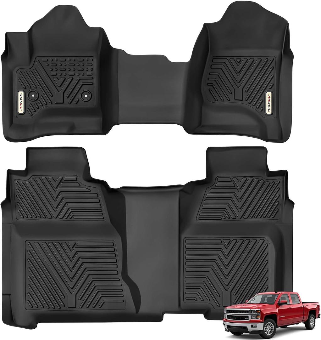 YITAMOTOR Floor Mats for Chevy Silverado/GMC Sierra Crew Cab Bench Seat LT
All Weather for 2014-2018 Silverado/Sierra 1500 & 2015-2019 2500HD 3500HD, TPE Rubber Liners, Truck Accessories, Carpet Floor