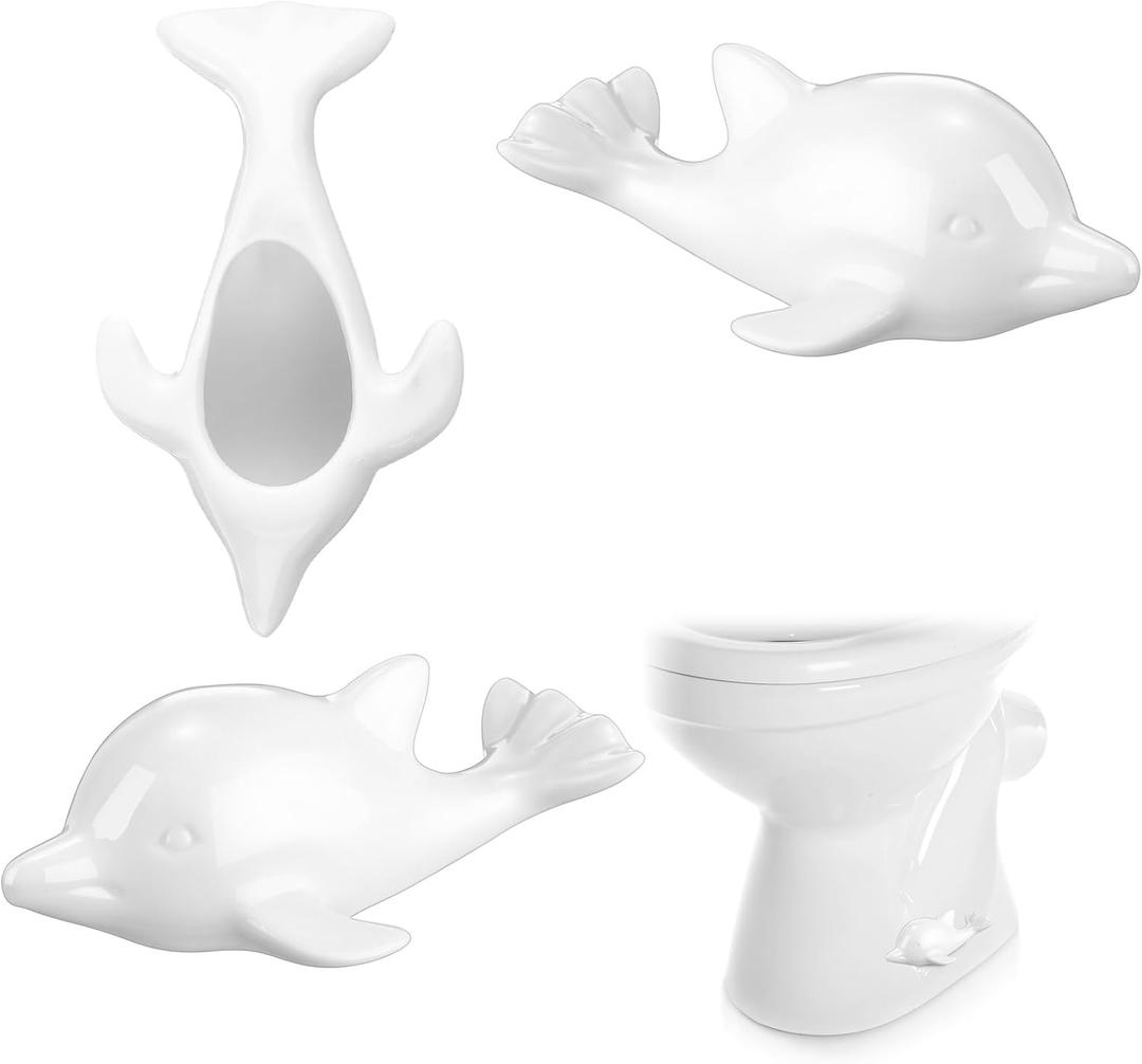 FillTouch 2 Pcs Toilet Bolt Cover, Decorative Toilet Bolt Caps Cute Animals Ceramic Accessories for Home Bathroom Decor(White,Dolphin)