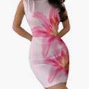 Milumia Women's Floral Mock Neck Sleeveless Mini Dress Elegant Ruched Bodycon Tank Dresses S