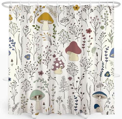 zpepe Mushroom Shower Curtain, Cute & Funky Waterproof Polyester Fabric Shower Curtain Set with 12 Hooks Bathroom Decor, 72x72 Inches(04)