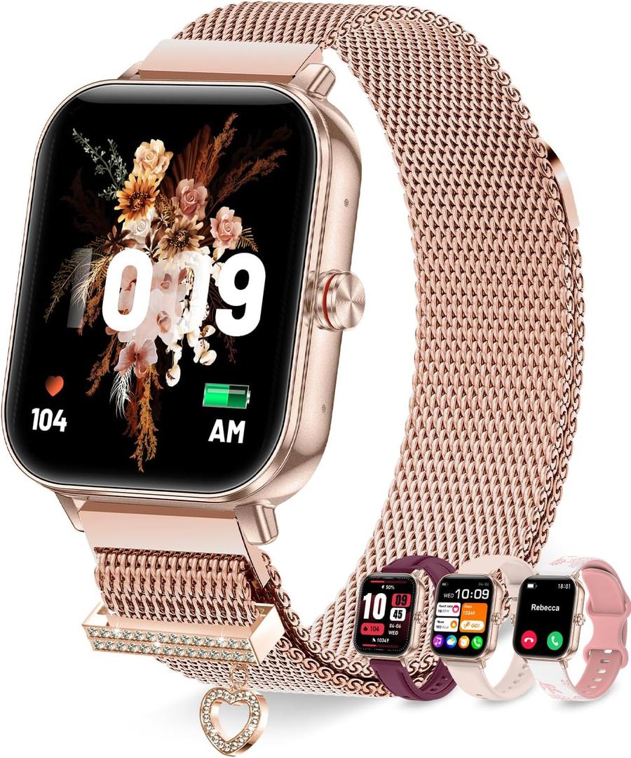 Smart Watches for Women(Android/iPhone) 20-Day Battery 4 Straps 1.85" HD Fitness Trackers with Bluetooth Calls/Notifications Smart Watch Step Sleep Heart Rate SpO2 Monitor 100+ Sports Modes, Rose Gold