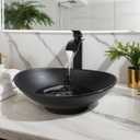 16"x12" Bathroom Vessel Sink Bowl, Stone Resin Vessel Sink with Faucet and Drain Combo, Black Oval Modern Above Counter Sink