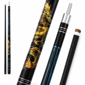 Cue-King Dragon Pool Cue, Solid Wood and Fibreglass, Stainless Steel Unilock Joint, Premium Grip, Golden Dragon Design, 10.5mm