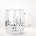 COLLECTIVE HOME - Double Walled Glass Coffee Mugs, Insulated Coffee Mug with Handle, Personalized Gifts for Women, Men, Christmas, 14oz Skyline Cups (New York)