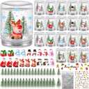 18 Pack Christmas Plastic Snow Globes Kit Includes 18 Clear Snow Globe, 36 Mini Xmas Trees, 18 Christmas fillable Ornaments, 1 Xmas Sticker with Glitter for DIY Crafts Home Winter Decor