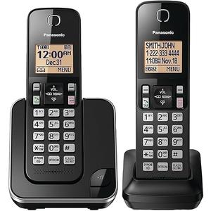 Panasonic Cordless Phone 2 Handsets System Expandable with Amber Backlit Display – KXTGC352B (Black)