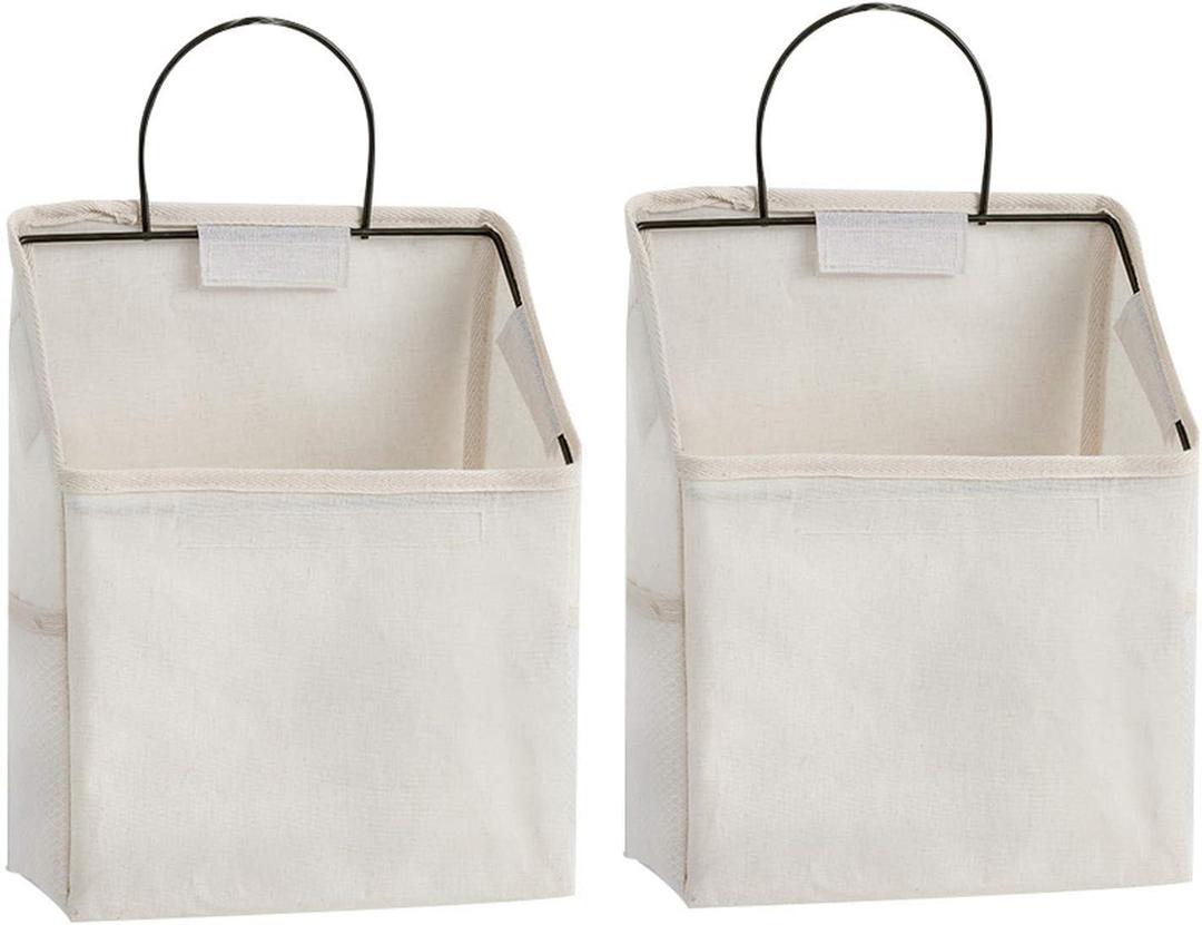 Wall-Hanging Storage Bags, Desktop Organizer Basket Cotton Linen Hanging Storage Basket for Kitchen,Bderoom,Living Room (White)