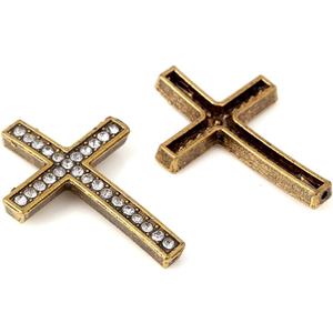 RUBYCA Cross Sideway Metal Connector Bead Crystal Inlay DIY Jewelry Shamballa Bracelet (20 PCS, Bronze & White Clear Crystals)