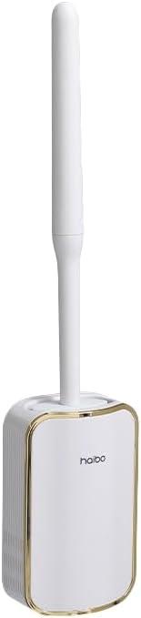 Wall Mounted Toilet Brush and Brush Holder, Curved Design Modern Toilet Cleaning Brush with Durable Bristles for Bathroom Cleaning, White