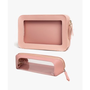 LETGO 2Pack Clear Makeup Bags, TSA Approved Toiletry Bag with Zipper, Clear Makeup Organizer Fit Carry-on Travel Pink Car Accessories Essentials for Women(2Pack-Pink Set)