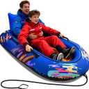 Snow Tube for Adults 2 Person, Heavy-Duty Inflatable Snow Sled with 600D Fabric Cover, Backrest, Tow Rope & Reinforced Handles, Hyperzoo Winter Toboggan–Ideal for Family & Friends