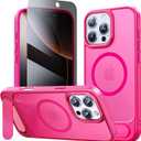 JJL Magnetic for iPhone 16 Pro Max Case, [Built-in Invisible Kickstand] [Compatible with MagSafe] Slim Translucent Matte Phone Cover, Hot Pink