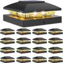 VOLISUN 4x4 Solar Post Cap Light 16pack, Solar Fence - Post Lights Outdoor Waterproof for Wooden/ Vinyl Post, Black Deck Post Cap Light Solar Powered with Warm White for Garden/ Patio/ Porch