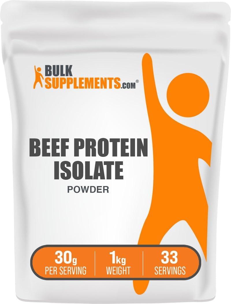 BulkSupplements.com Beef Protein Isolate Powder - Lactose Free Protein Powder, Beef Protein Powder - Unflavored & Gluten Free, 30g per Serving, 1kg (2.2 lbs) (Pack of 1), Best before Jan 31 2028