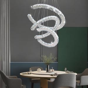 Finktonglan Modern Crystal Chandeliers 3C Rings Led Pendant Lamp Adjustable Stainless Steel Ceiling Lighting Fixture for Living Room Dining Room Bedroom Cool White