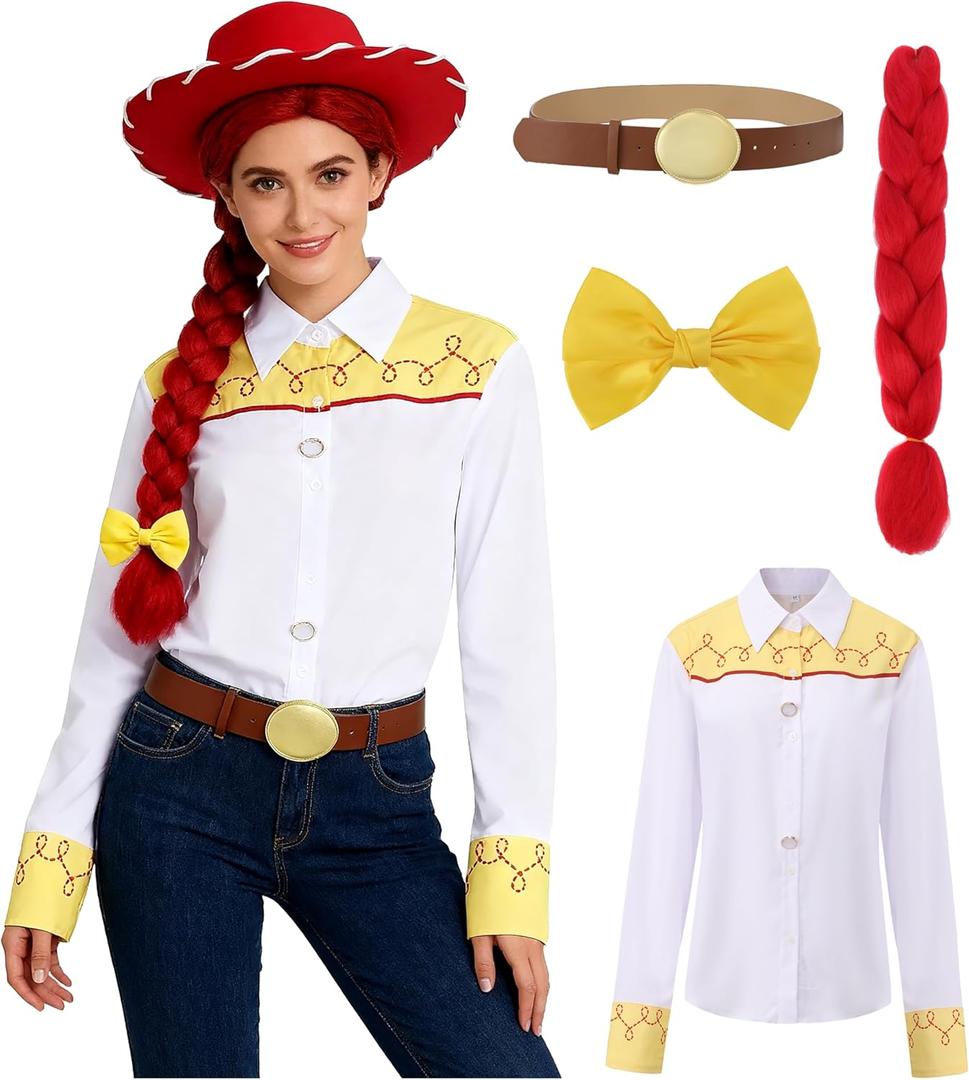 xianhsuxo 4PC Women's Adult Girls Cowgirl Costume Shirt Hair Bowtie Set Cosplay Outfit Cosplay (S)