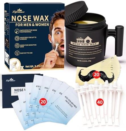 Lifestance Nose Wax Kit Men | 150g | Large Capacity Nose Hair Wax Kit with 40 Applicators, 25-30 Uses | Nose Wax Kit for Women | Nose Hair Waxing Kit for Men with Balm Wipes and Mustache Guards