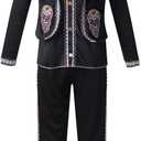 Yolsun Mexican Day of The Dead Dress for Kids, Mariachi Costume Dress (8-10 Years, Black)