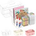 Lifewit 2 Pcs Plastic Caddy Organizer with Handle, Portable Art Supply Storage for Craft Supplies, Cosmetics, Holds Pencil, Crayon, Brushes, Hair Product, Dorm Shower Caddy, Clear, 25 x 15x 17cm