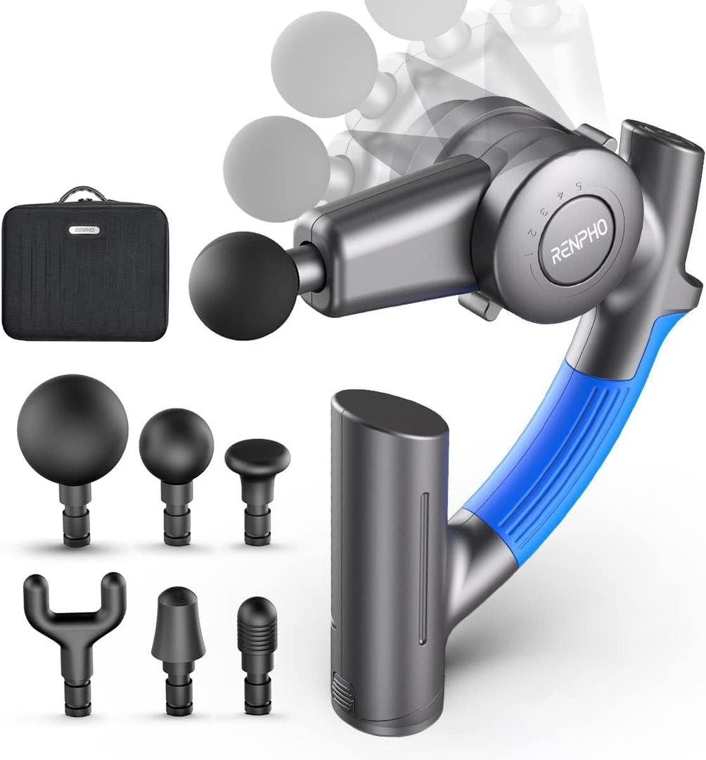 RENPHO R4 Massage Gun with Adjustable Arm, Back Massager for Athletes, Portable Deep Tissue Percussion Muscle Tool with Carry Case, Gifts for Men and Women, FSA Eligible