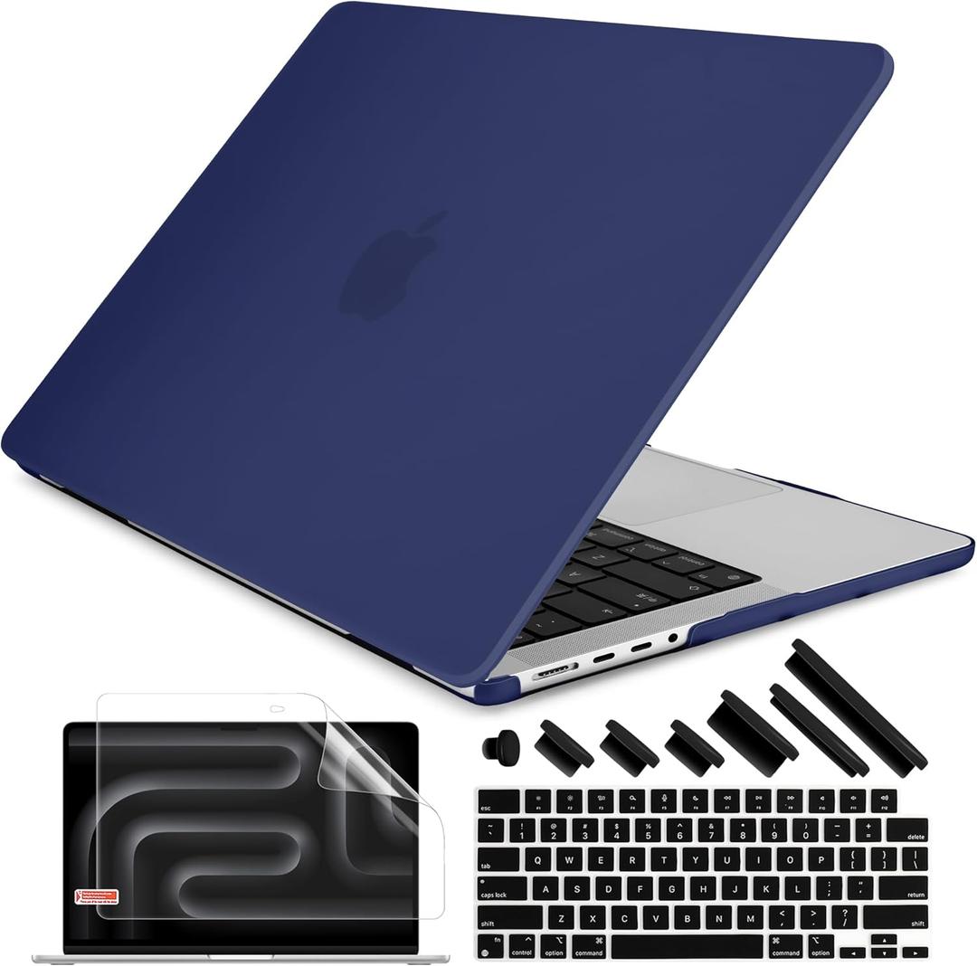 DONGKE Compatible with M5 MacBook Pro 14 inch Case M4 M3 M2 M1 2025 2024-2021 A3434 A3112 A3401 A3185 A2918 A2992 A2779 A2442 Pro Max with Touch ID, Plastic Hard Shell Cover, Matte Navy Blue