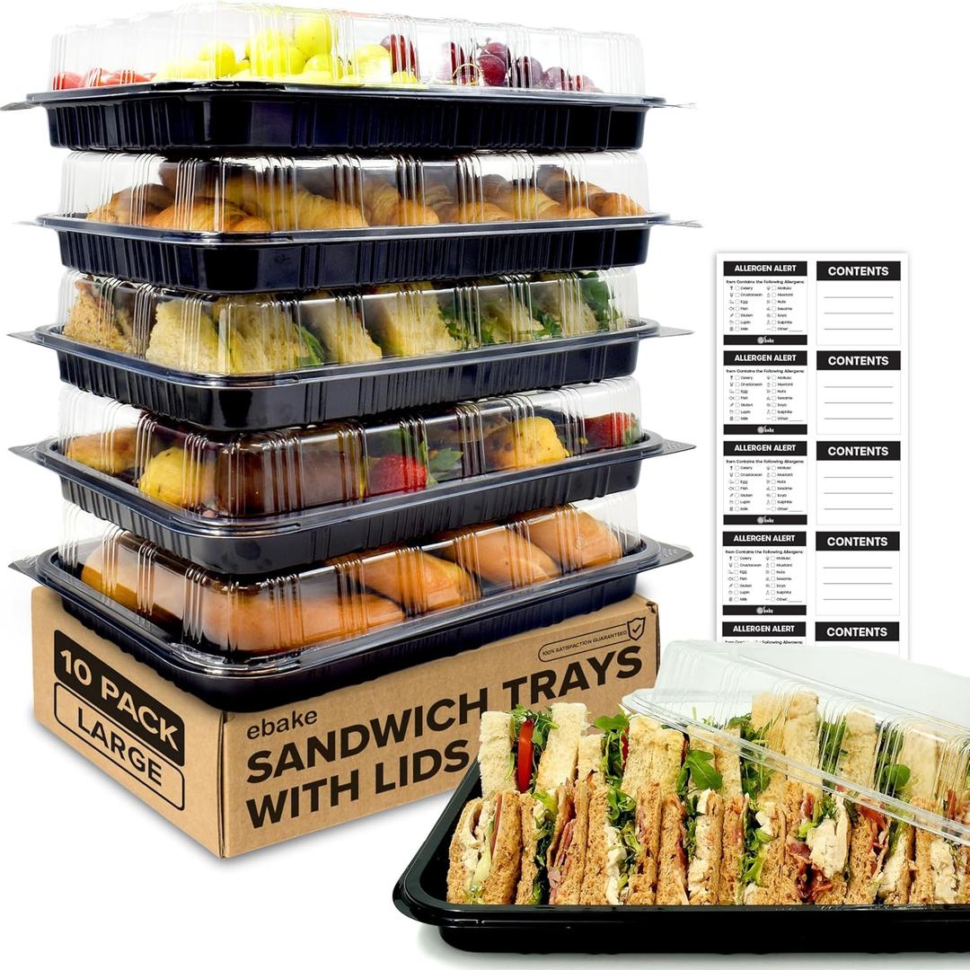 5 Pack Catering Trays with Lids  17" Serving Tray with Lid, Heavy Duty Recyclable Plastic Party Platters for Catering, Buffet, Picnics & Events  Food Trays with Clear Lid (17.72 x 12.20 x 2.95 inch)