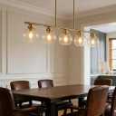 Black Globe Glass Chandeliers - 5 Lights Large Clear Glass Chandelier for Dinning Room, Adjustable Height Pendant Light for Kitchen, Linear Island Light, Hanging Ceiling Light for Living Room