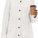 Saodimallsu Womens Cable Knit Cardigan Sweaters Fall Oversized Long Sleeve Button Open Front Knit Sweater Coats (Beige)