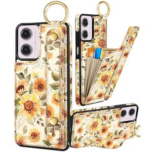 Petitian for Moto G Power 5G 2024 Case with Wallet - Women Girls Cute Girly Aesthetic Unique Design Leather Credit Card Holder Cardholder Stand Wristband for Motorola G Power 5G 2024, Sunflower