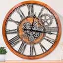 HOIBAI Large Wall Clock, Wall Clocks for Living Room Decor 36 Inch Farmhouse Vintage Rustic Kitchen Wall Decor Vintage Roman Oversized Wall Clock for Home Bedroom House, Moving Gears Clock (Steampunk Brown With Bronze Gears)
