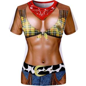 Womens Festival Bikini Printed Short Sleeve Costume T-Shirts (X-Large, Sexy Cowgirl)