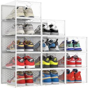 XXL 12 Pack Shoe Storage Box Clear Plastic Stackable Shoe Organizer