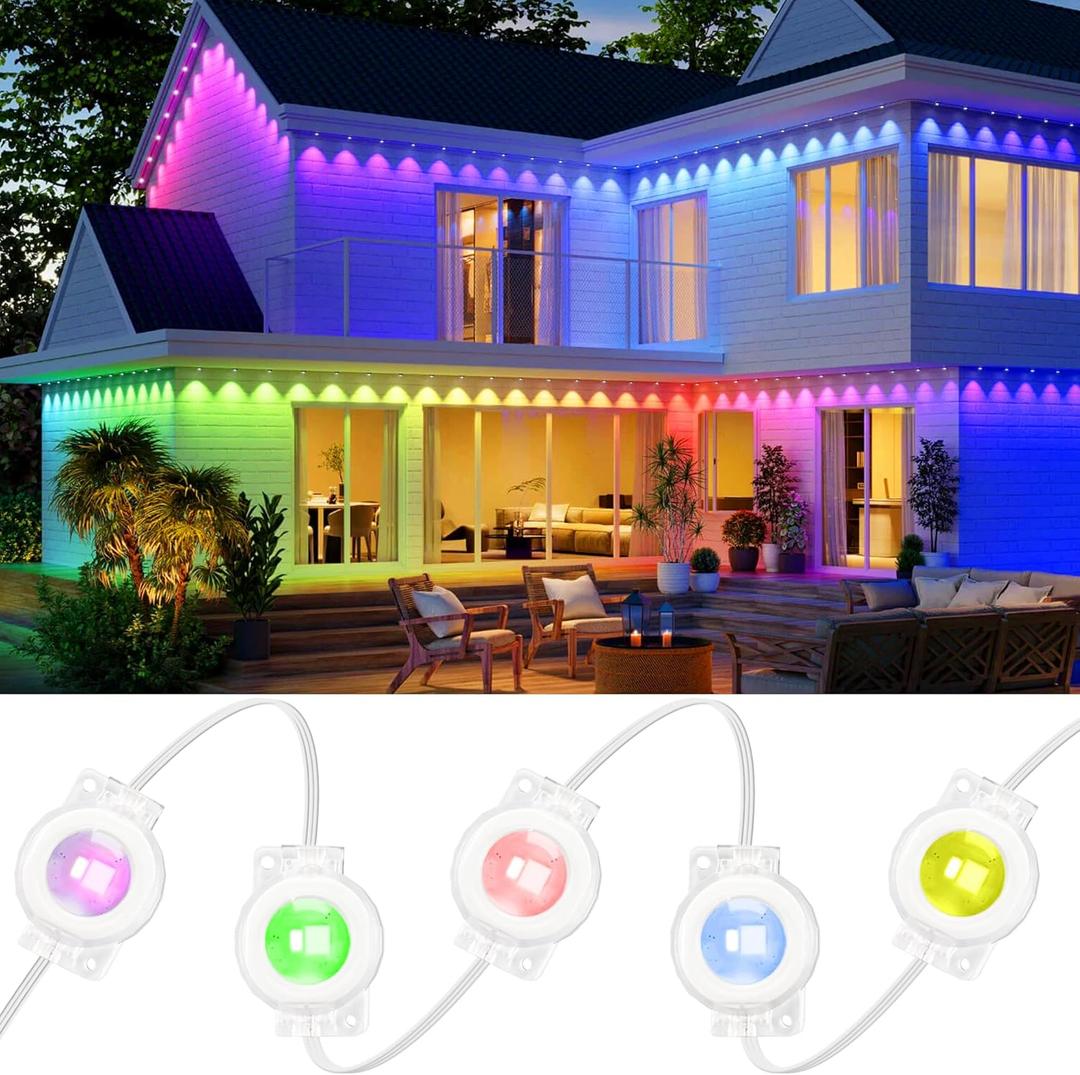 VCOKEN Permanent Outdoor Lights, 111FT with Smart 72 RGB LED Light for House & Outdoor Decor, DIY Scene Mode, IP65 Waterproof Eaves Lighting with App Control Remote for Christmas and Holiday Decor