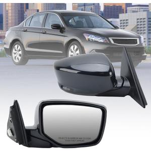 Passenger Side Mirror Compatible With 2008 2009 2010 2011 2012 Honda Accord Sedan LX, LX-P,Mirror with Power Glass,Non-Heated,Manual Folding Replace HO1320230(3 Pins) (Black)