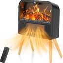 Electric Fireplace Heater, Ultra-Thin Electric Fireplace Stove with Realistic Flame & Solid Wood Stand, 17" Portable Space Heater for Small Space with 1-12H Timer, 59 to 95, 1500W