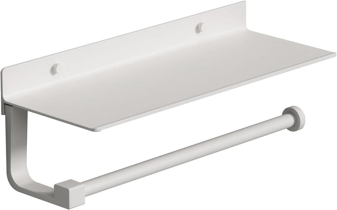 Danpoo White Paper Towel Holder with Shelf Wall Mount, Adhesive Hand Towel Holder for Bathroom, Kitchen Towel Holder