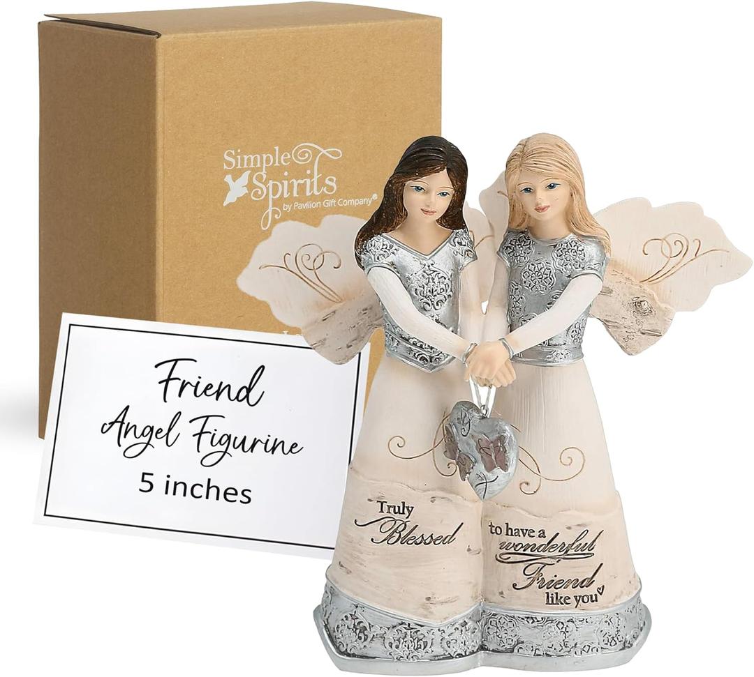 Pavilion Elements Angels Figurine - Double Angel Figure Display - "Truly Blessed to Have A Wonderful Friend Like You" Printed Text, Angel Collectibles, Sister Angel Figurines, Friend Theme, 5"