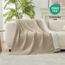 Amlie Home Reversible Waffle Weave Throw Blanket, Chenille Knit with Warm Sherpa, Soft Cozy Blanket for Couch, 50"x60", Beige