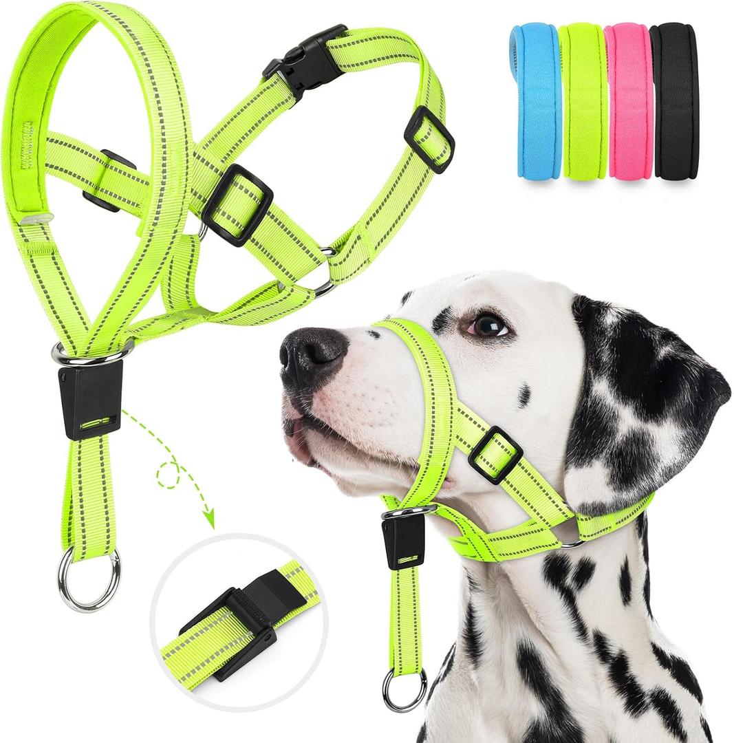 Weesiber Soft Dog Head Collar - Adjustable Dog Head Harness, Padded No Pull Head Halter Collar with Reflective Safety Strip for Training and Walking(Green,M)