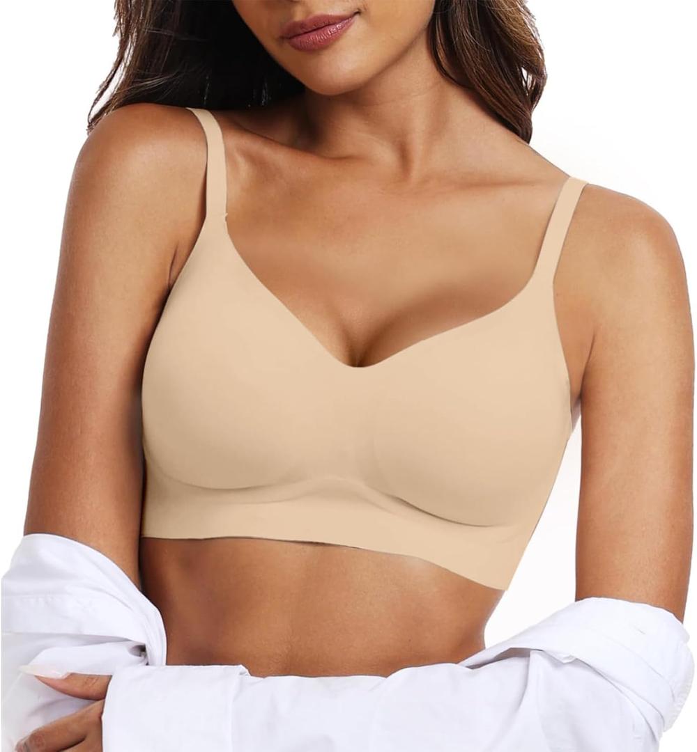 OEAK Womens Wireless Jelly Bras Comfortable Push Up Bra No Underwire Gel Bra Full Support Lift Everyday Seamless Tshirt Bras (XXXL)