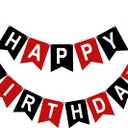 Red and Black Happy Birthday Banner Birthday Party Banner NO DIY Happy Birthday Sign Pre-Strung Birthday Hanging Decoration for Women Men Girl Boy Party Supplies (Red and Black)