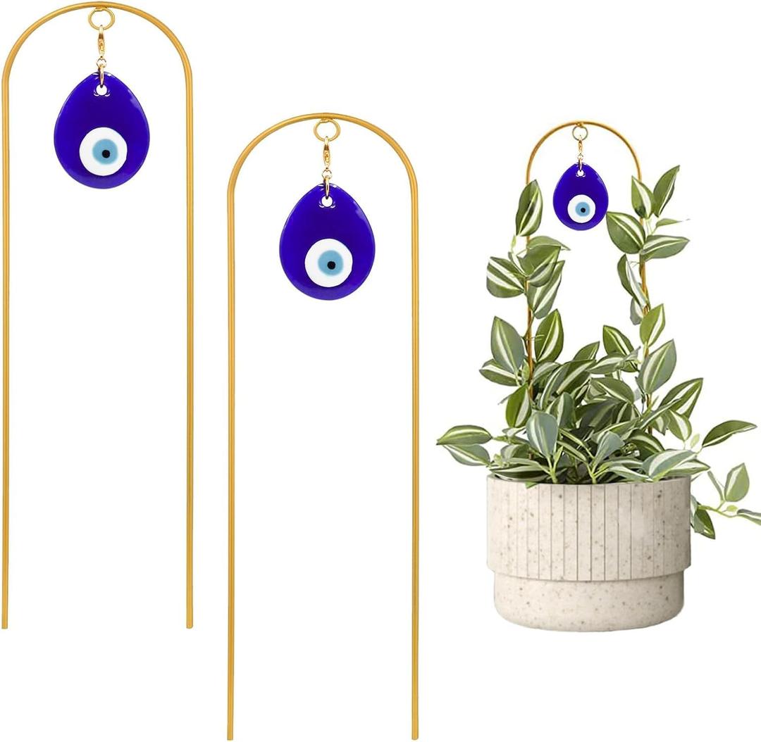 Plant Trellis for Climbing Plants indoor Evil Eye Decorations Mini Metal Houseplant Climber Support for Potted Plants Trellis Metal Yard Art Garden Stakes Decorative Indoor Outdoor 2 Pack Ivy (Gold-1)