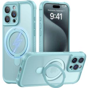 MOCCA Design for iPhone 15 Pro Case with Magnetic Invisible Stand [Full Camera Protection] [Compatible with Magsafe] Military Drop Shockproof Translucent Matte Phone Case Cover 6.1",Blue