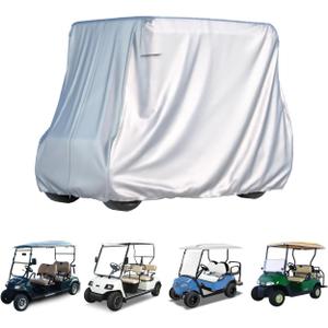 2/4 Passenger Golf Cart Cover for Yamaha EZGO Club Car, 420T Waterproof Polyester with Silver Coating,Waterproof,Dustproof,Windproof,SunproofAll-Weather Protection (95-48-73-sliver)