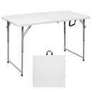 Byliable Folding Table 4 Foot Portable Heavy Duty Plastic Fold-in-Half Utility Table Small Indoor Outdoor Adjustable Height Folding with Carrying Handle, Camping and Party,White