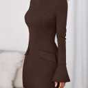 PRETTYGARDEN Womens Short Formal Dresses Fall Long Sleeve Mock Neck Elegant Cocktail Party Club Bodycon Mini Dress (Brown,Small)