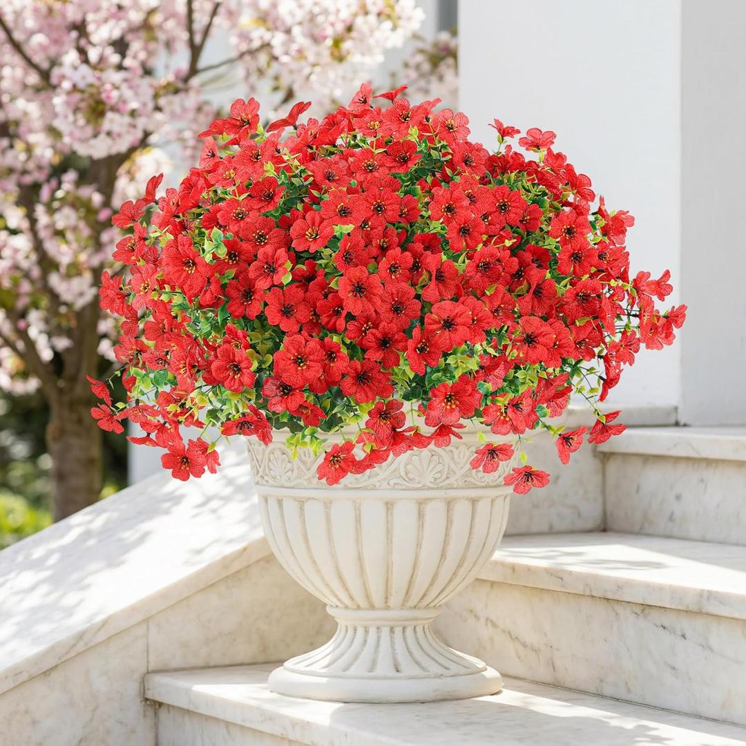 ATTGREAT Artificial Flowers Outdoors Faux Plants UV Resistant Fake Flowers Daisy 12 Bundles Plastic Greenery Plnats Outside for Garden Planter Patio Porch Spring Summer Home Home Decor, Red